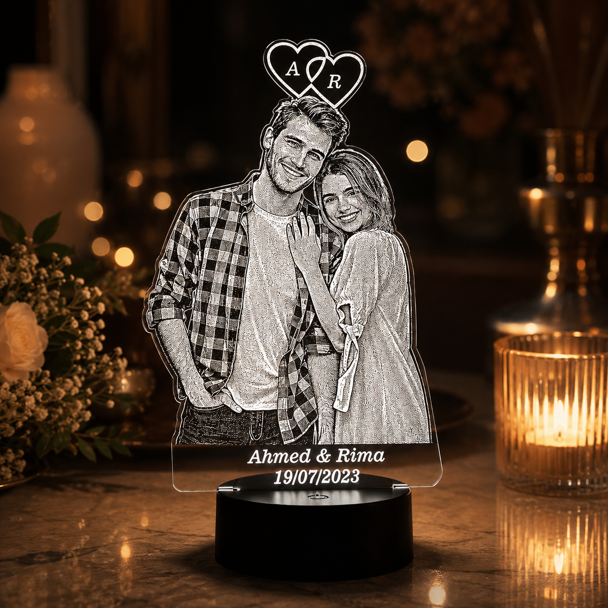 Lampe Personnalisée – Initiales d’Amour