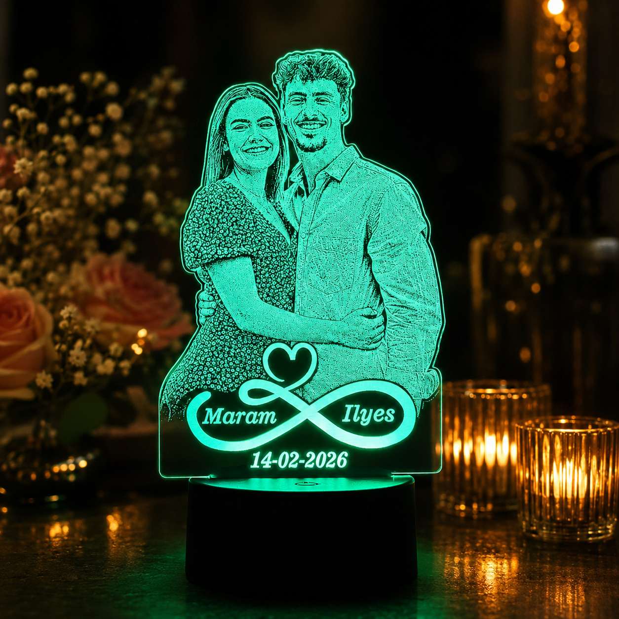 Lampe Personnalisée – Deux Âmes, Un Cœur