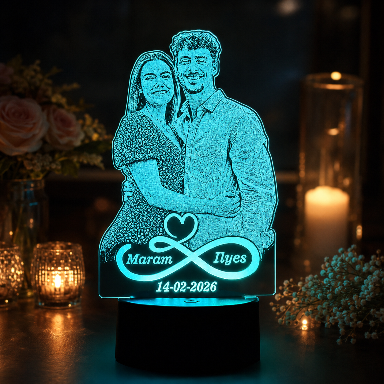 Lampe Personnalisée – Deux Âmes, Un Cœur