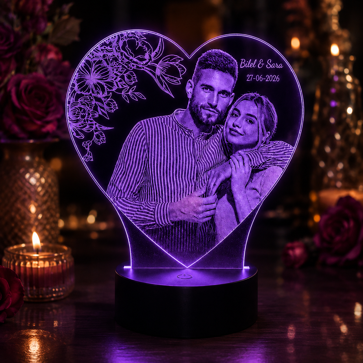 Lampe Personnalisée – Romance Fleurie