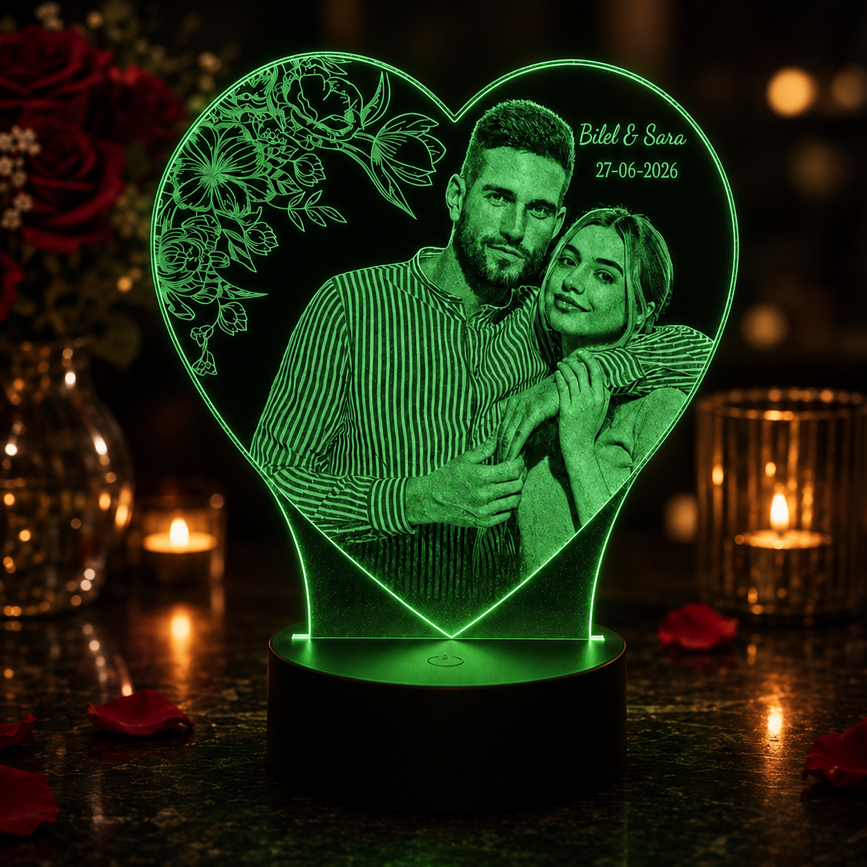 Lampe Personnalisée – Romance Fleurie