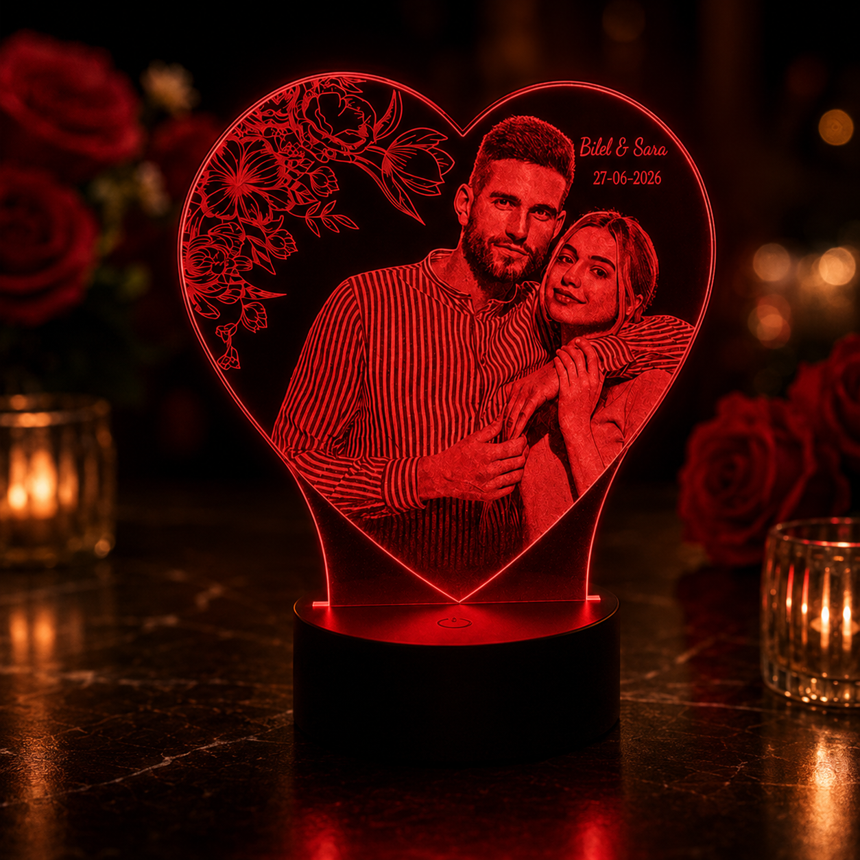 Lampe Personnalisée – Romance Fleurie