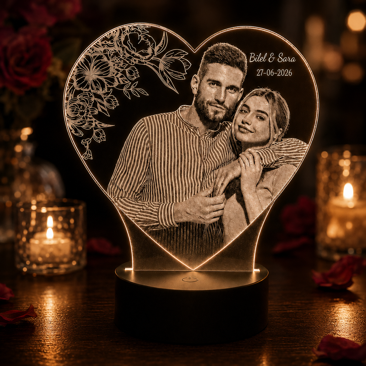 Lampe Personnalisée – Romance Fleurie